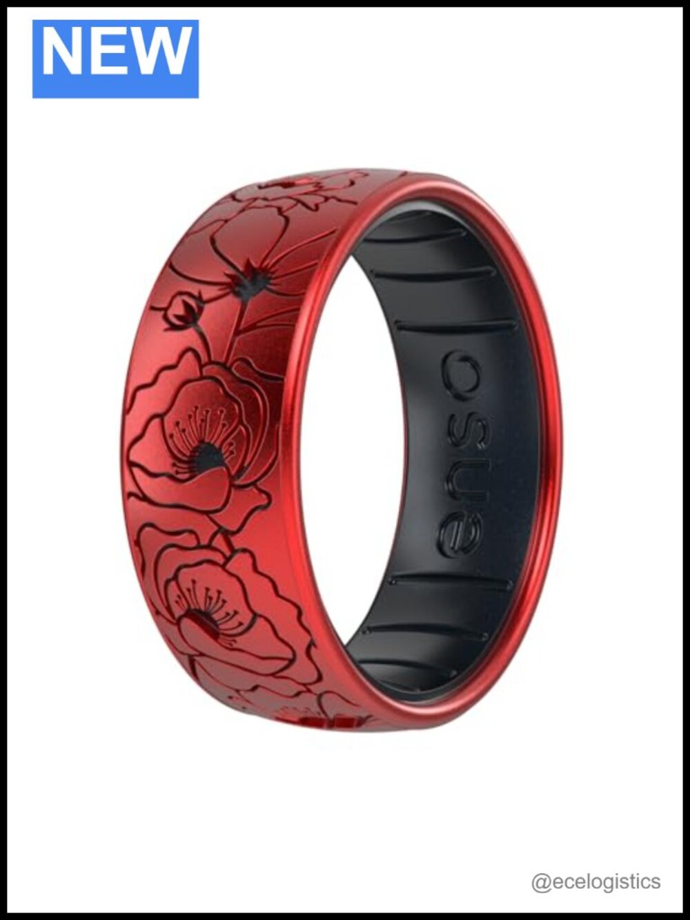 Silicone Band Ring Etched Floral Design Comfortable Flexible Made in USA